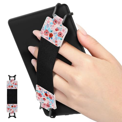 MoKo Security Hand-Strap for 6-8" eReaderFire Tablet, Kindle/Kobo/Voyaga/Lenovo/Sony Kindle E-Book Tablet, Elastic Versatile Hand Strap Lightweight Finger Grip Holder, Spring Pink - color: Spring Pink, style: Black Strap