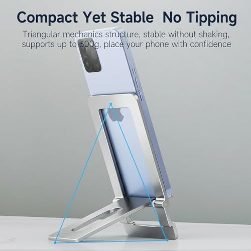 Ultra Slim Aluminum Card Phone Stand, Portable Foldable Pocket Cell Phone Holder, Adjustable Desktop Smartphone Stand for iPhone, Samsung, Android Phones, Travel Home (Silver) - color: Silver