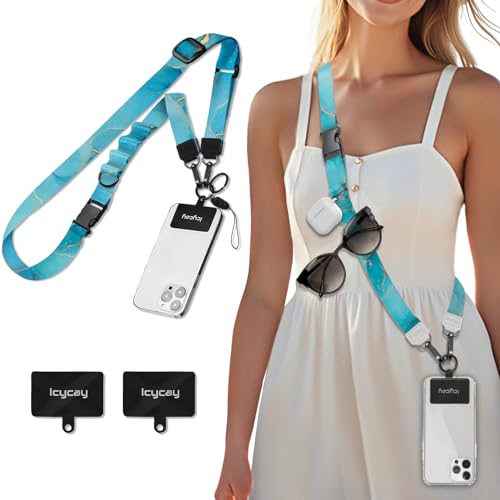 Icycay Phone Lanyard Crossbody Strap Neck Adjustable Teacher Women Marble - color: Marble Blue