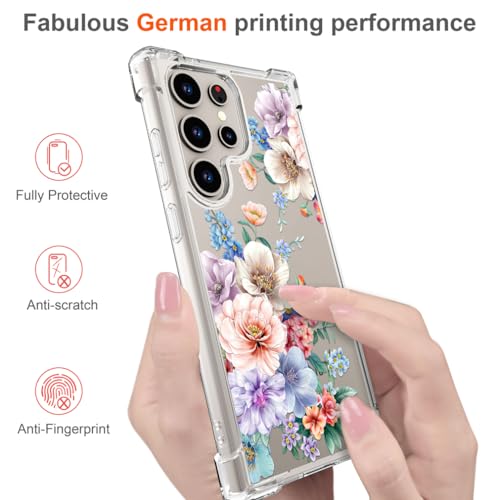 Hungo Galaxy S24 Ultra Case Floral Flower Cute Clear Design, Girly for Women Girls Floral Transparent Case Compatible with Samsung Galaxy S24 Ultra Beautiful Carnation - color: Beautiful Carnation