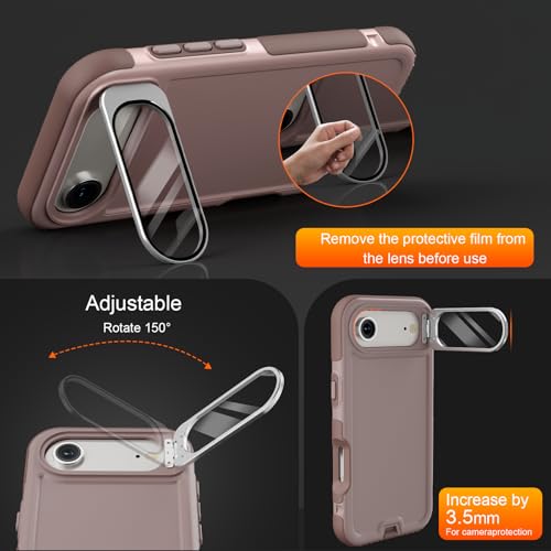 Follaroma Magnetic for iPhone 17 Air Case with Camera Stand, Light Brown | Built-in Glass Camera Cover,Compatible with MagSafe,Heavy Duty Shockproof Protective,Military-Grade Anti-DropDual Layer Cover - color: Brown Pink, size: iPhone 17 Air 6.5''