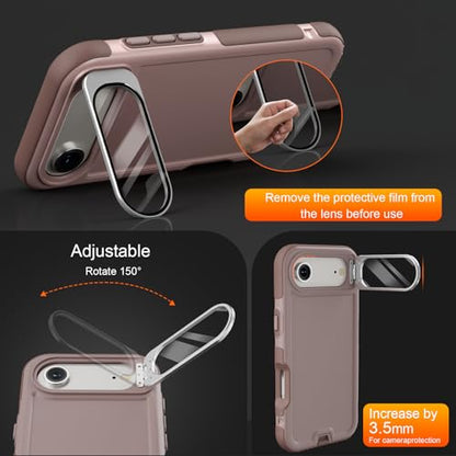 Follaroma Magnetic for iPhone 17 Air Case with Camera Stand, Light Brown | Built-in Glass Camera Cover,Compatible with MagSafe,Heavy Duty Shockproof Protective,Military-Grade Anti-DropDual Layer Cover - color: Brown Pink, size: iPhone 17 Air 6.5''