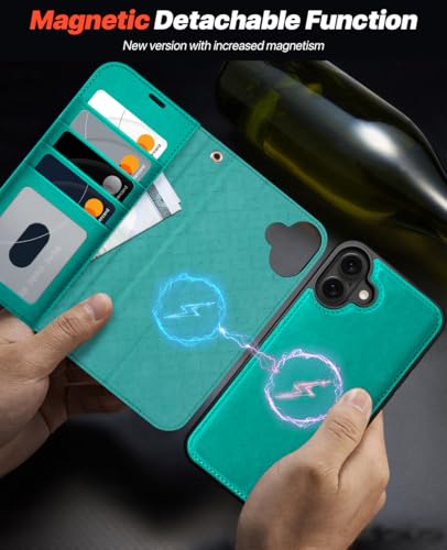 OCASE for iPhone 16 Plus Case Detachable Wallet Case with Card Holder, 2 in 1 Pu Leather Flip Folio with RFID Blocking Stand Wrist Strap Shockproof Phone Cover 6.7 Inch 2024, Blue Green - color: Blue Green, size: iPhone 16 Plus
