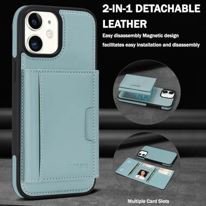 for iPhone 11 Wallet Case, 2-in-1 Detachable Phone Case, Card Holder RFID Blocking, Fashionable Faux Leather Card Slot & Folding Design (Blue 6.1'') - color: Blue, size: iPhone 11