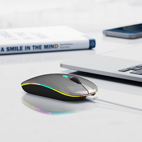 Afaartcci Rechargeable Wireless Mouse, Silent Bluetooth Mouse (Grey) - color: Grey