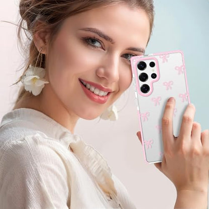Dumkery Cute Phone Case for Samsung Galaxy S25 Ultra, Bow Aesthetic Pattern Cases, Soft Clear TPU Shockproof Bumper Cover for Girls Women - size: Samsung Galaxy S25 Ultra