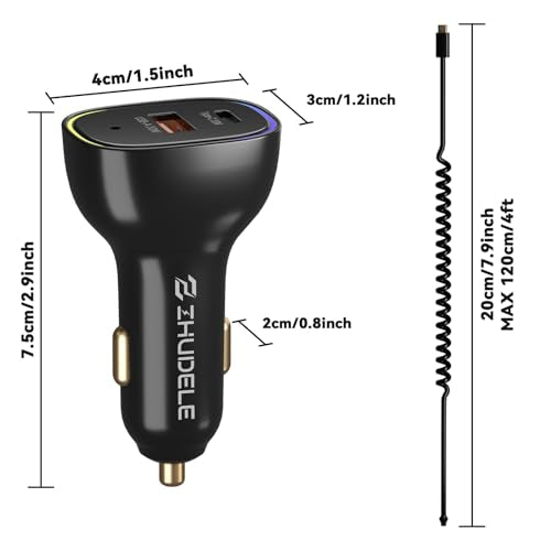 90W Car Charger, USB C Cigarette Lighter Adapter with 4FT Coiled Cable, PD 30W & QC3.0 Fast Charging, Compatible with iPhone 16/15 Series, Samsung Galaxy S24/S23/S22, iPad, Android Phones (Black)