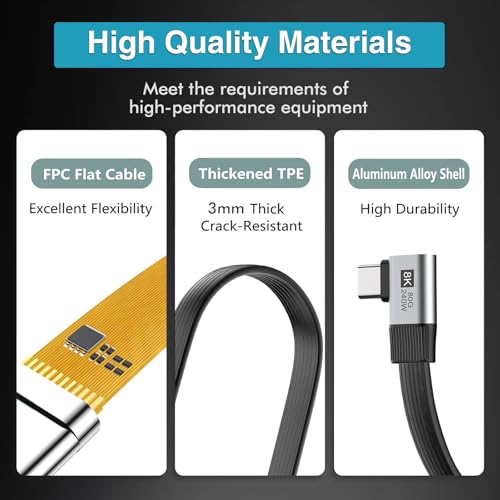Duttek 80Gbps Right Angle USB C Cable 7.87inch/20cm, 240W PD/8K@Hz, Short USB C to USB C Cable, Type C Male to Male Flat Cable for Steam Deck, Laptop, Car, Desk Setup - style: Side Angle to Side Angle 90 Degree USB C Cable