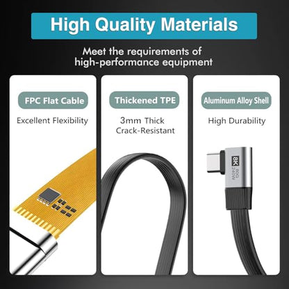 Duttek 80Gbps Right Angle USB C Cable 7.87inch/20cm, 240W PD/8K@Hz, Short USB C to USB C Cable, Type C Male to Male Flat Cable for Steam Deck, Laptop, Car, Desk Setup - style: Side Angle to Side Angle 90 Degree USB C Cable