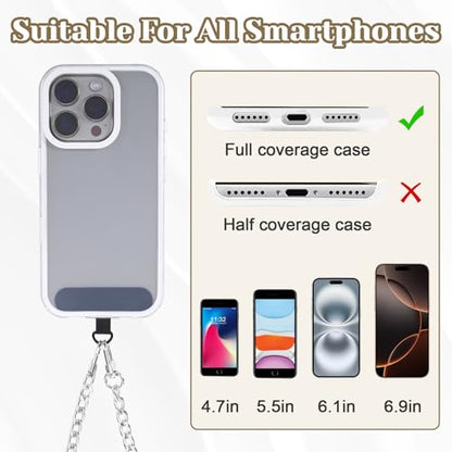 2Pack Phone Lanyard Crossbody with Patch Around the Neck Crossbody Wrist Chain Strap Crossbody for Women Most Phone - color: Silver