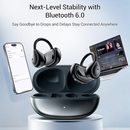 2026 Open Ear Clip on Earbuds for Running & Gym, Wireless Bluetooth 6.0 Wireless Clip On Earbuds with 80 Hours Charging Case, Sport Earphones Built-in Mic IPX5 Waterproof for Outdoor Fitness
