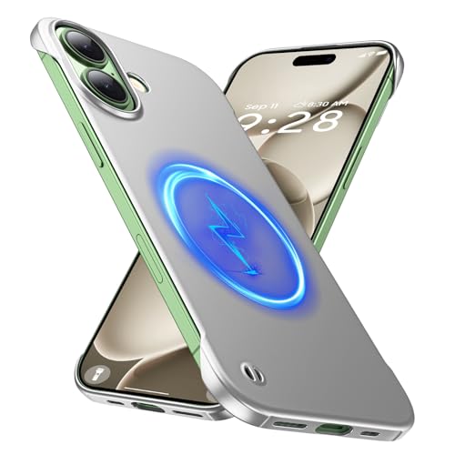 GRECAZO Magnetic Frosted Frameless Case for iPhone 17, Silvery | Compatible with MagSafe, Metallic Finish, Hard PC Cover, Ultra Thin Lightweight Minimalist Borderless, Slim Fit, 6.3-Inch - color: Silvery, size: iPhone 17