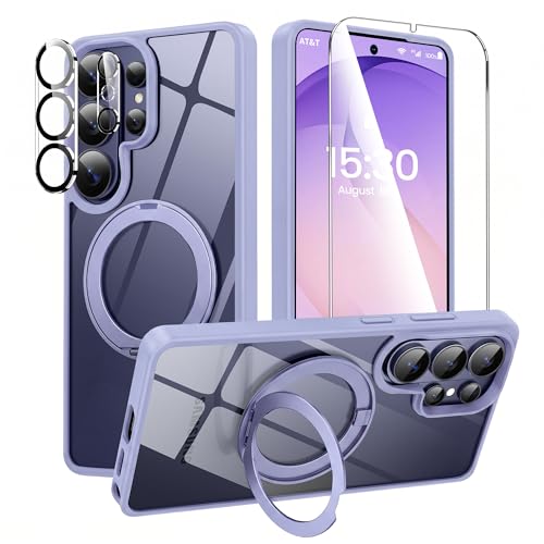 360°Ring Stand for Samsung Galaxy S26 Ultra Case with 1X Screen Protector +1X Camera Cover,Fit for MagSafe, Anti-Yellowing & Scratch-Resistant Back Phone Case for Galaxy S26 Ultra 6.9", Clear Purple - color: Clear Purple, size: For S26 Ultra