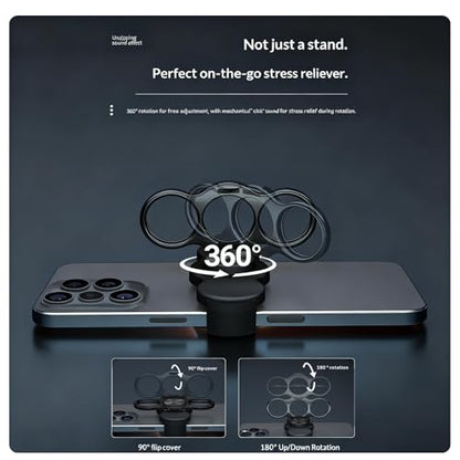 Rookii Dual-Ring Three-Finger Back Clip Holder,360° Rotation Foldable Metal Phone Grip Stand, Back Clip Mount Mobile Support Compatible with Smartphones,Ring Holder for Phone Case (Black) - color: black