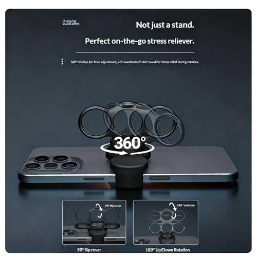 Rookii Dual-Ring Three-Finger Back Clip Holder,360° Rotation Foldable Metal Phone Grip Stand, Back Clip Mount Mobile Support Compatible with Smartphones,Ring Holder for Phone Case (Silvery) - color: silvery