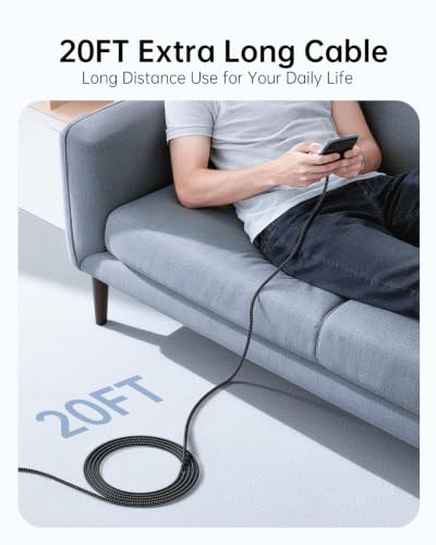 20ft USB C to USB C Cable 60W Fast Charging, Extra Long Braided Type C to C Charging Cable with USB 2.0 Data Transfer for iPhone 15/16/17, Samsung Galaxy, Pixel, Pad Pro/Air, MacBook Pro/Air