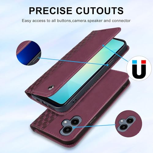 Wallet Case for Samsung Galaxy A06 5G 2025 - PU Leather Flip Cover with Card Holder Slots, Strong Magnetic Folio Kickstand Phone Case, Wine Red - color: Wine Red, size: Samsung Galaxy A06 5G 6.7"