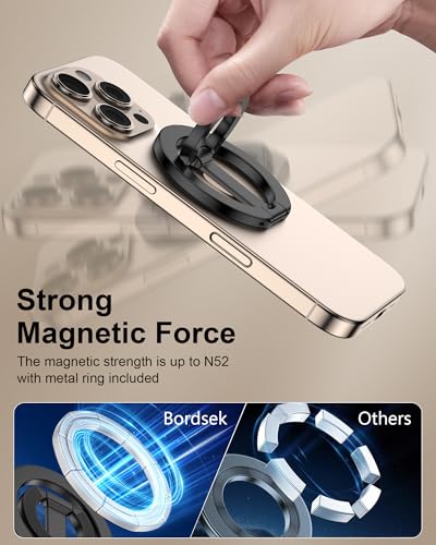 MagSafe Phone Grip Holder Dual-Sided Magnetic Finger Ring with Kickstand - color: Black