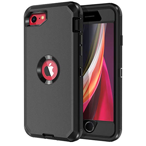 I-HONVA for iPhone SE 2022/2020 Case Built-in Screen Protector Shockproof Dust/Drop Proof 3 in 1 Full Body Rugged Heavy Duty Cover for Apple iPhone SE 3rd/2nd Gen 4.7, Black - color: Black