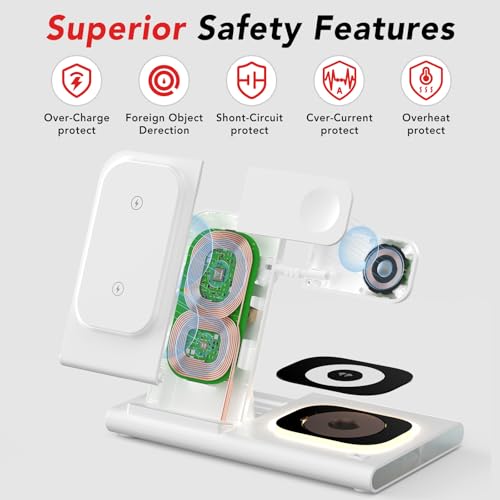 Wireless Charger for Samsung Charging Station, Foldable & Nightlight - color: white