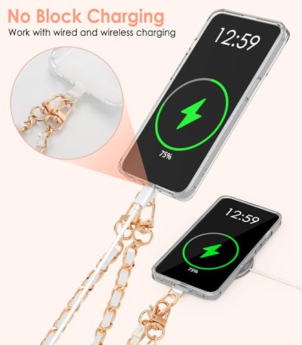 MoKo Phone Lanyard, Adjustable Metal Cell Phone Chain Crossbody Strap - color: White/Adjustable