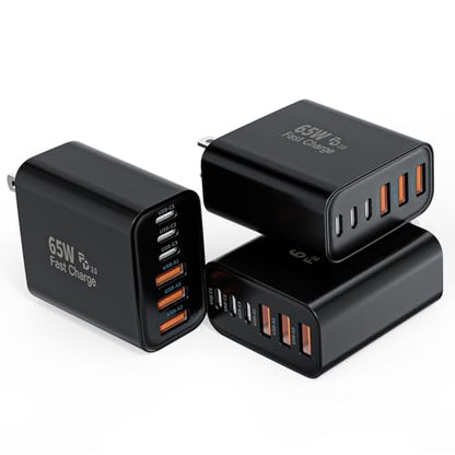3 Pack 65W Apple USB C Charger Fast Charging,PD Power Adapter+ QC Wall Plug - color: Black, size: 3Pack