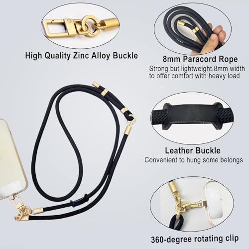 DAOSUN Phone Lanyard CellPhone Strap Crossbody, 3 in 1 Detachable Anti Theft Phone Cross Body Strap - color: Black-8mm Paracord