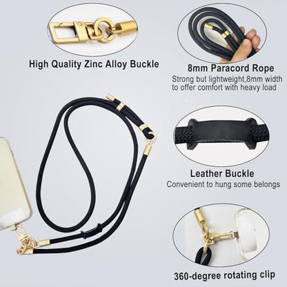 DAOSUN Phone Lanyard CellPhone Strap Crossbody, 3 in 1 Detachable Anti Theft Phone Cross Body Strap - color: Black-8mm Paracord