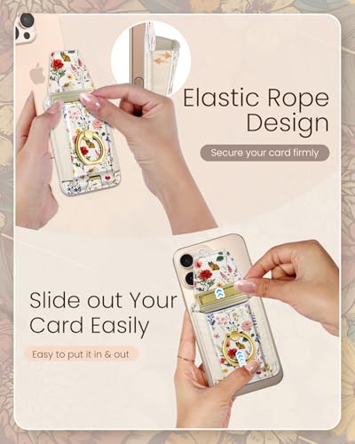 Shorogyt Compatible with Magsafe Wallet with Grip, Retro Floral - color: Retro Floral