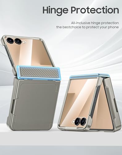 GooseBox for Samsung Galaxy Z Flip 7 Case Wallet RFID Card Holder&Hinge Protection&HD Screen Protector, Full Body Shockproof Cover for Galaxy Z Flip 7(Natural Titanium) - color: Flip7-Titanium