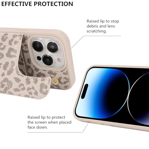iCoverCase Compatible with iPhone 14 Pro Case with Card Holder, Wallet Case for Women Men RFID Blocking PU Leather Protective Phone Case 6.1 Inch (Beige Leopard) - color: Beige Leopard