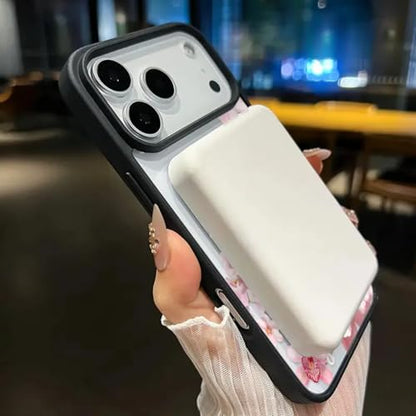 Blush Floral Cascade Magnetic Phone Case for iPhone 11-17 Series, Anti-Yellowing Shockproof, Ultra-Thin Transparent Cover, Elegant Gift (Black, iPhone 17 Pro) - color: Black