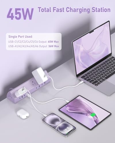 Jgstkcity Desk Clamp Power Strip USB C 45W,8 USB,10FT,Pink - color: Purple, size: 10 FT