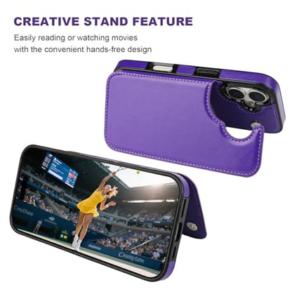 ONETOP for iPhone 17 Wallet Case with Credit Card Holder,Purple | Kickstand,ID/Cash Holder,Case Wallet with Card Slots,Double Magnetic Clasp,Durable PU Leather Shockproof Cover for Women Men - color: Purple