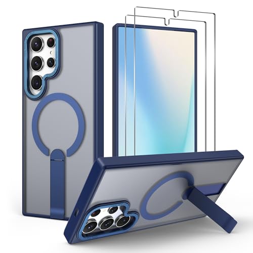 for Samsung S22-Ultra Case: with 2 PCS Screen Protector, Strong Magnetic Compatible with MagSafe, Built-in Kickstand, Slim Fit & Matte Protection Funda para for Samsung S22 Ultra, Navy Blue - color: Navy Blue, size: Galaxy S22 Ultra 6.8"