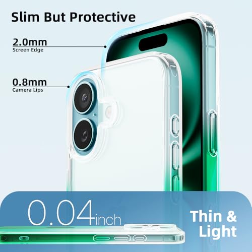Mobnano for iPhone 16 Case, Protective Shockproof Bumpers [Not Yellowing] Anti-Scratch Transparent Slim Hard PC Back Soft TPU Frame Cover for Men Women - Gradient Green - color: Gradient Green