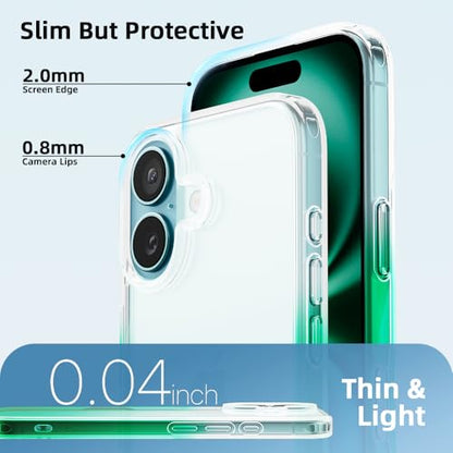 Mobnano for iPhone 16 Case, Protective Shockproof Bumpers [Not Yellowing] Anti-Scratch Transparent Slim Hard PC Back Soft TPU Frame Cover for Men Women - Gradient Green - color: Gradient Green