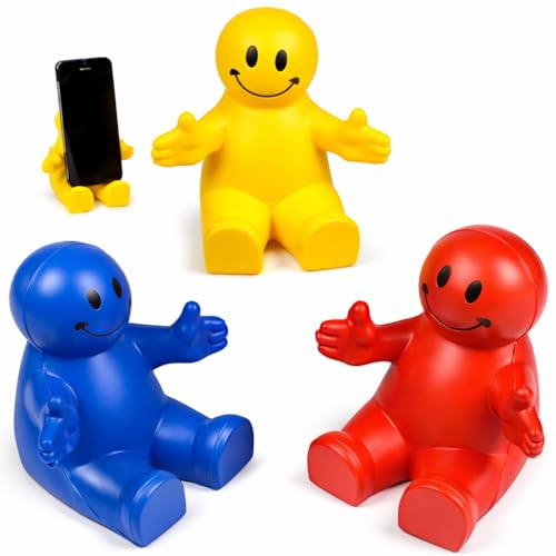 Cute Smile Face Phone Holder 3 Pack - Squeezable Stress Relief Desk Toy - style: 3 Pack