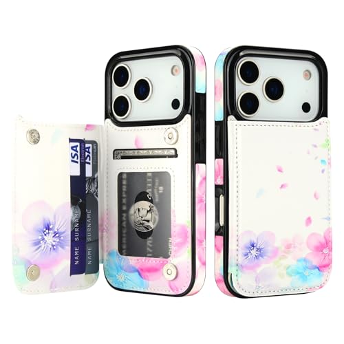 HAOPINSH Wallet Case with Card Holder for iPhone 17 Pro, Pale Flower Pattern Back Flip Folio PU Leather Kickstand Card Slots Case, Double Magnetic Clasp Shockproof 6.3" - color: Pale Flower