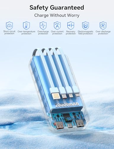 Nusyddy Portable Charger 20000mAh with 4 Built-in Cables & 6 Outputs Blue - color: Azure