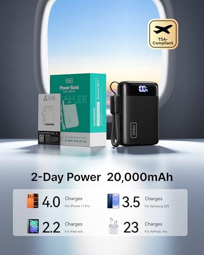 INIU Portable Charger, Smallest 20000mAh 22.5W Fast Charging Power Bank - color: Black