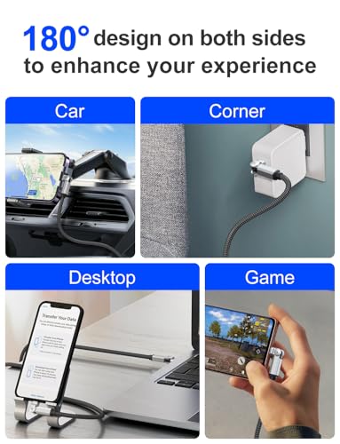 90 Degree USB C to Lightning Cable with 180°Swivel Connector 6.6FT [MFi,3A,Carplay,Data] Rotating iPhone Charger Fast Charging Right Angle Lightning Cable for Apple Carplay iPhone 14 13 12 11 X iPad