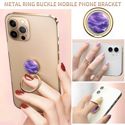 Cell Phone Ring Holder, Cute Metal Phone Grip Stand Finger Ring Kickstand, Flexible 360°Rotation Phone Tablet Case Accessories Compatible with Most Phones Purple Moon Landscape - color: Purple Moon Landscape