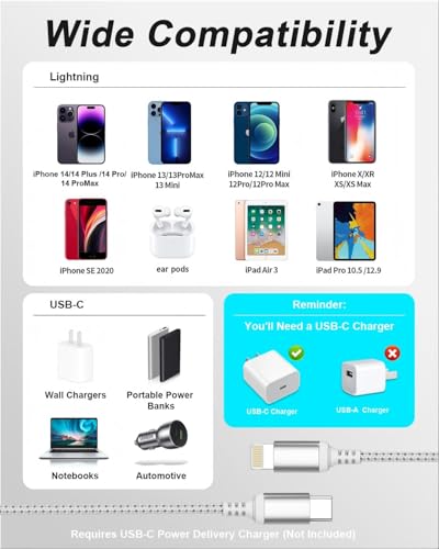 Short USB C to Lightning Cable 1FT, 2-Pack MFi Certified Cable - size: 1FT