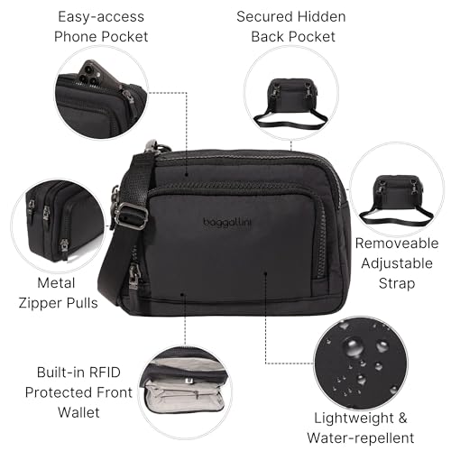 Baggallini Triple Zip with Front Wallet/Trifecta RFID Wallet Crossbody - color: Black Puff