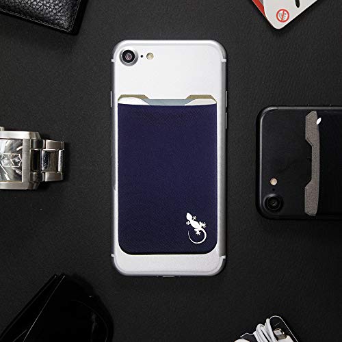 Phone Wallet - Adhesive Card Holder - Cell Phone Pouch - Stick on Lycra Pocket by Gecko - Carry Credit Cards and Cash - color: NAVY