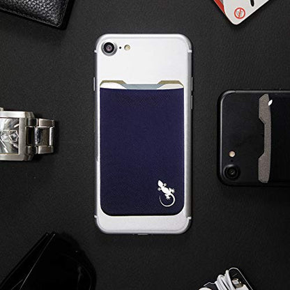 Phone Wallet - Adhesive Card Holder - Cell Phone Pouch - Stick on Lycra Pocket by Gecko - Carry Credit Cards and Cash - color: NAVY