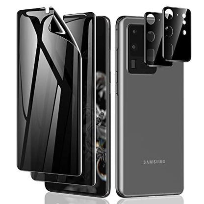 LYWHL 2+2 Pack for Samsung Galaxy S20 Ultra Privacy Screen Protector, Anti-Spy Black Full Adhesive Flexible Film + Camera Lens Glass Protector for Galaxy S20 Ultra - size: Samsung Galaxy S20 Ultra