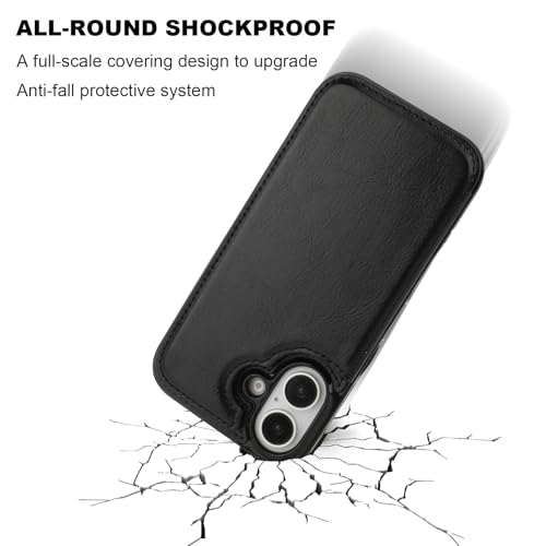 ONETOP for iPhone 16 Wallet Case with Credit Card Holder,Black | Kickstand,ID/Cash Holder,Case Wallet with Card Slots,Double Magnetic Clasp,Durable PU Leather Shockproof Cover for Women Men - color: Black