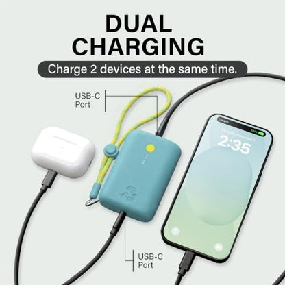 Nimble Champ Portable Charger, 10000mAh Power Bank, 20W Dual USB-C Charging - color: Shorebreak Blue